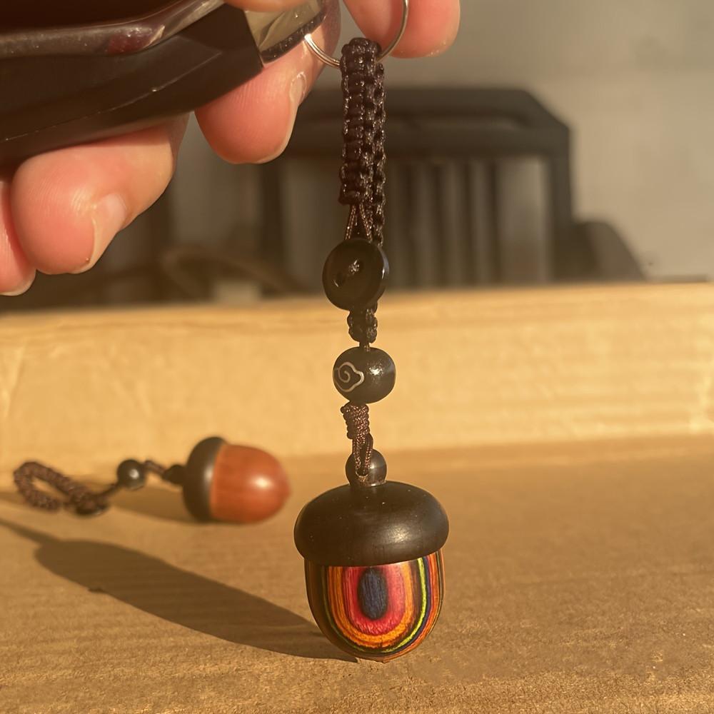 1PC Engraved Wooden Acorn Pine Cone Keychain - Vintage Creative Cute Ornament for Keys, Backpacks and Purse. Black