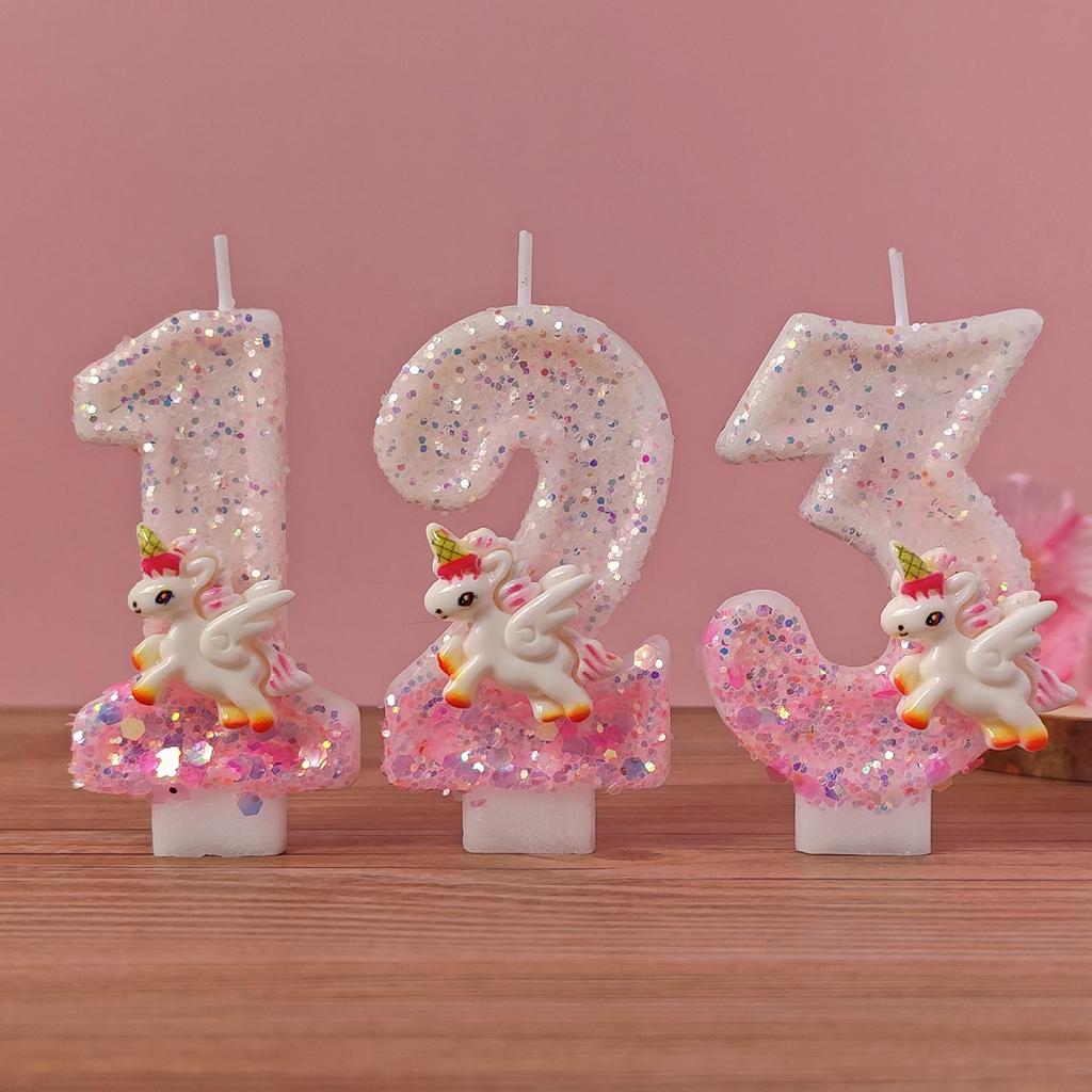 Handcrafted Cute Cartoon Unicorn Birthday Number Candle for Girls