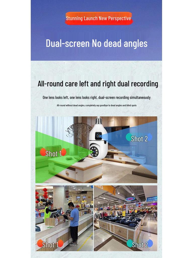 Wireless Dual-Screen Light Bulb Camera with Night Vision and Smart Monitoring