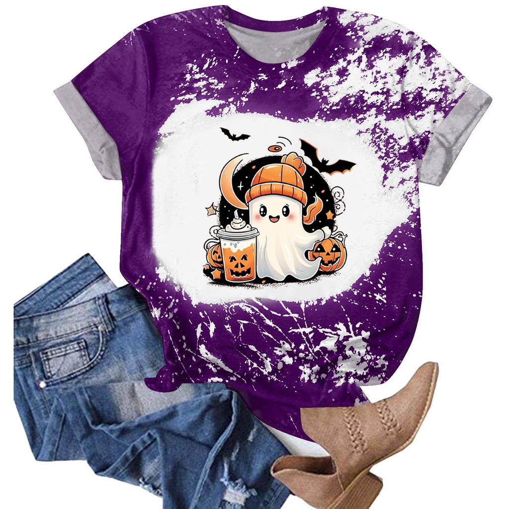Halloween Shirts for Women Cute Shirt Fall Tshirt Gradient Graphic Tees Casual Short Sleeve Tops