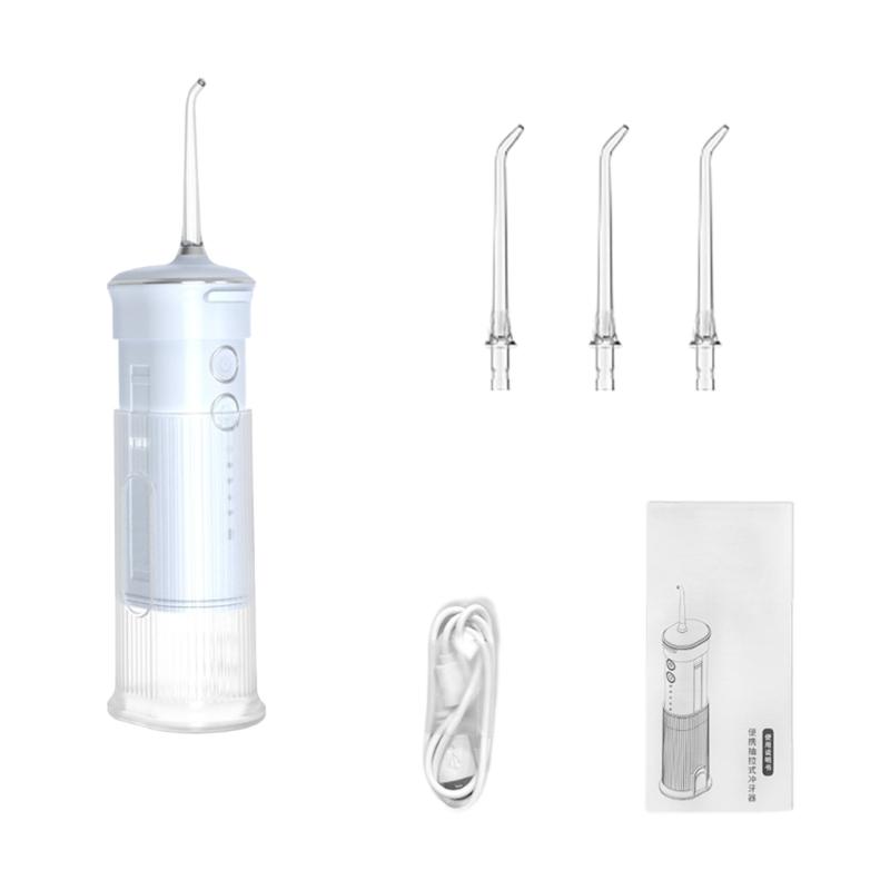 Munddusche Tragbar Zahnwasserstrahler USB Wiederaufladbar Wasserstrahl-Zahnreiniger mit 3 Düsen 200ml IPX7 1800 U/min