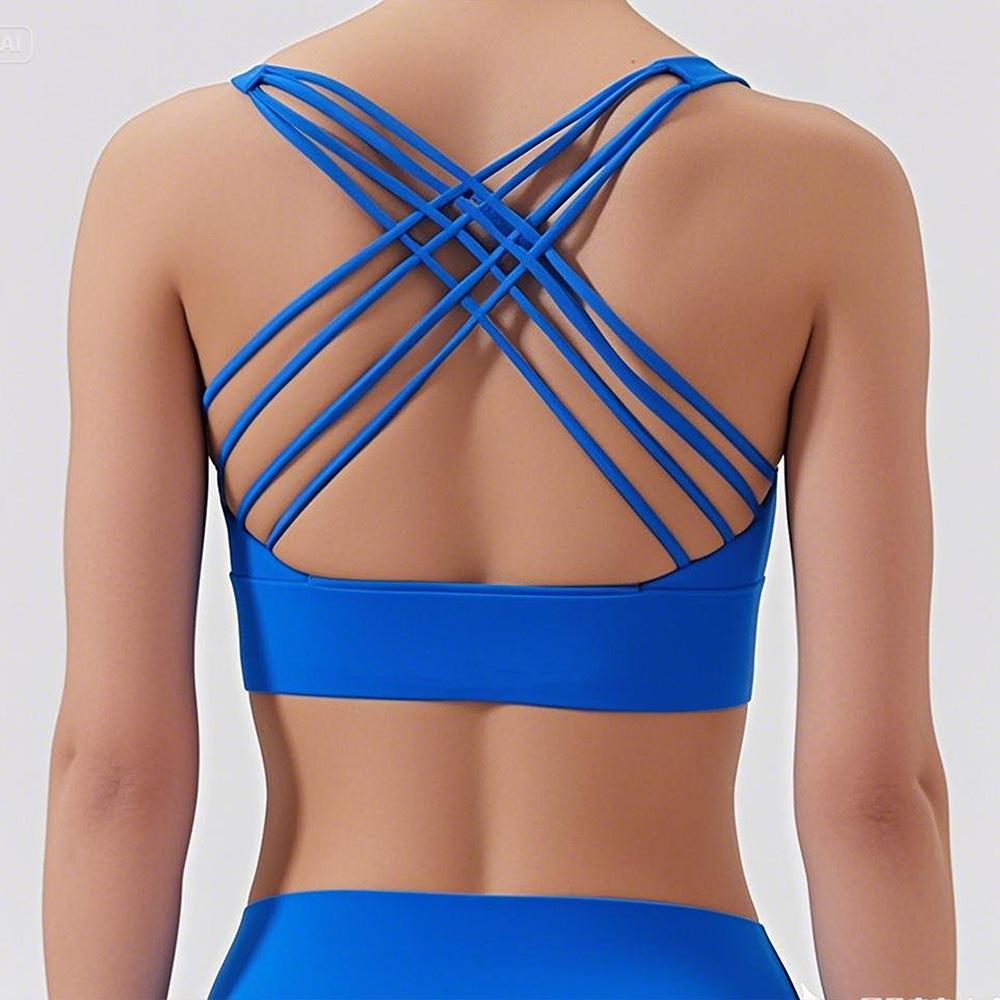 Women's High Elastic Criss-Cross Back Sports Bra - Nude Feel for Yoga and Running