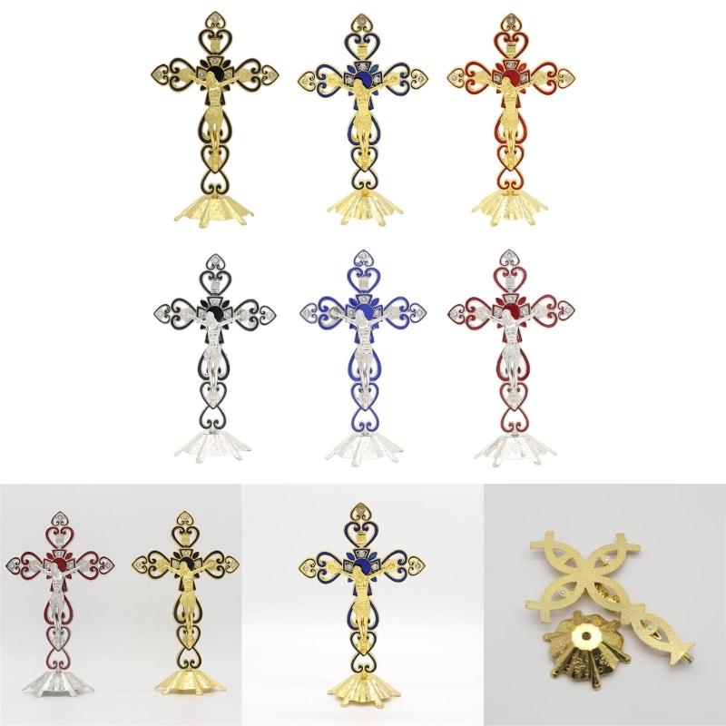 Crucifix Sculpture Cross Statue Catholic Figurine Standing Crucifix for Home Altar Living Room Table Bedroom