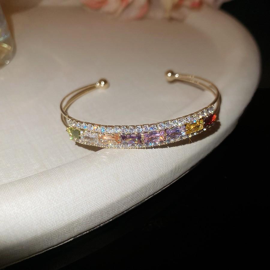 Super Flash Zircon Round Heart-shaped Flower Multi-layer Open Bracelet Exquisite and Beautiful Bracelet Light Luxury Jewelry Women