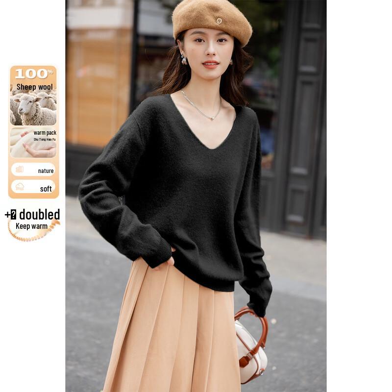 

Mokana Women s V-Neck Basic 100% Wool Sweater One Size