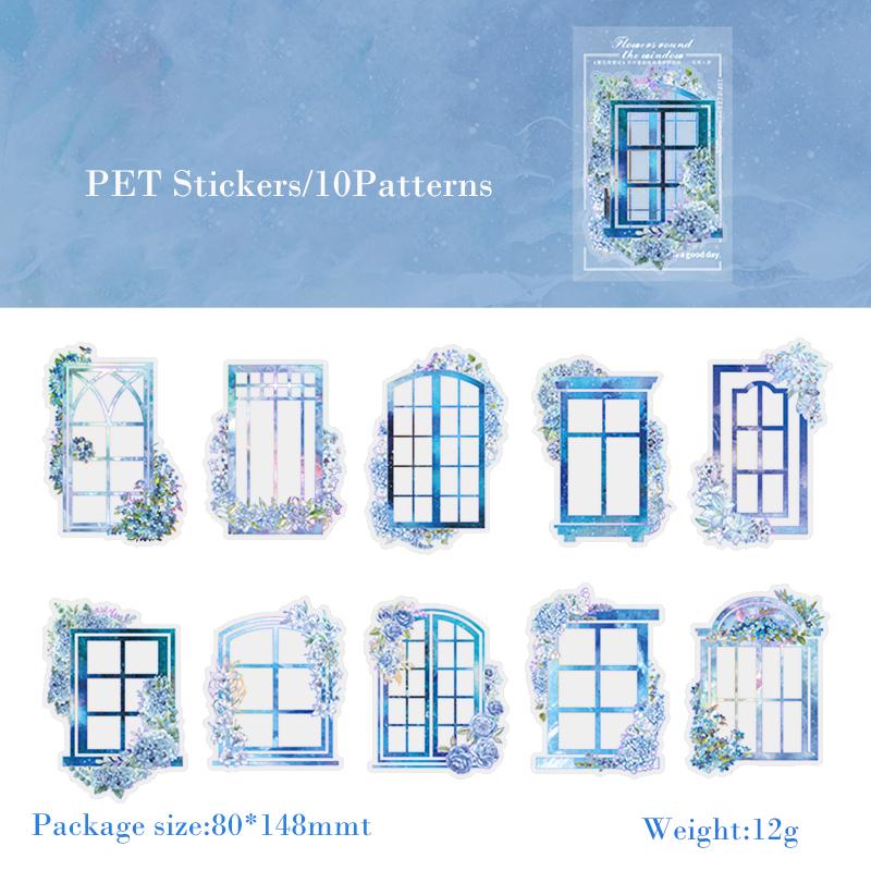 Journamm 10pcs/pack Flowers Window Stickers Laser Silver Decor Junk Journal DIY Srapbooking Aesthetics Stationery PET Stickers