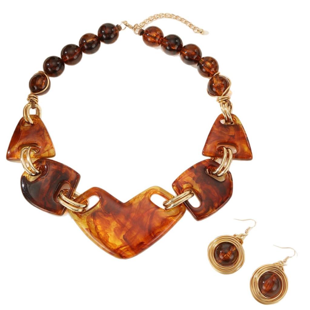 Exaggerated Geometric Irregular Resin Necklace Earring for Women's Jewelry Set