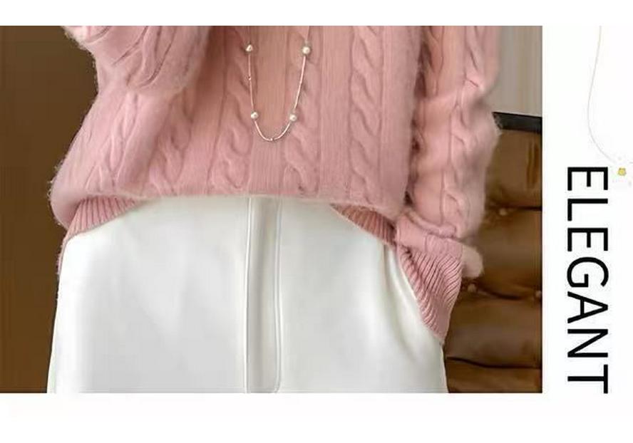 Women's 100% Cashmere Ribbed Sweater - Thick, Loose, Solid Color Pullover for Autumn and Winter