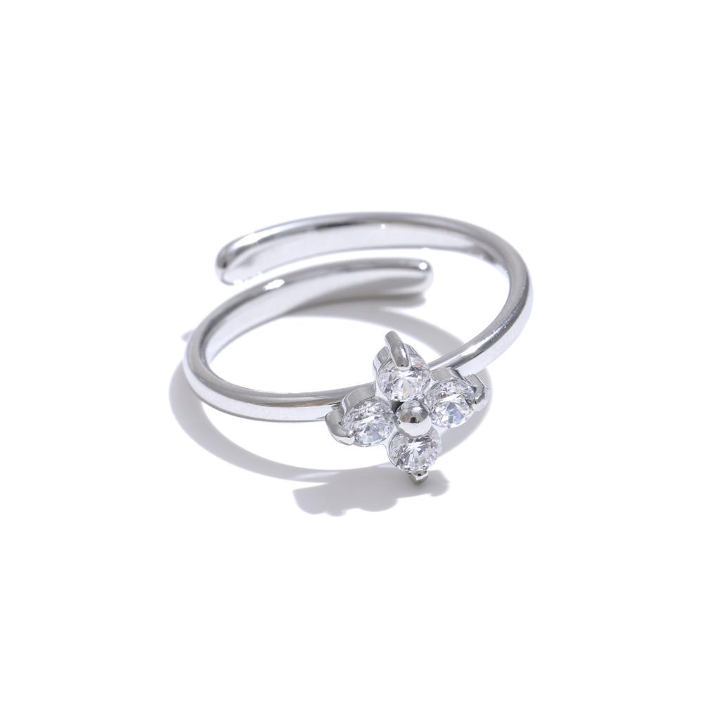 

Yhpup Exquisite Stainless Steel Bling Cubic Zirconia Flower Adjustable Ring for Women Fashion Shiny Finger Jewelry New resizable