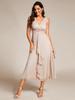 Ever-Pretty Women's V-Neck Sleeveless Empire Waist Twist Knot A-Line Lotus Leaf Shimmering Wedding Guest Dress