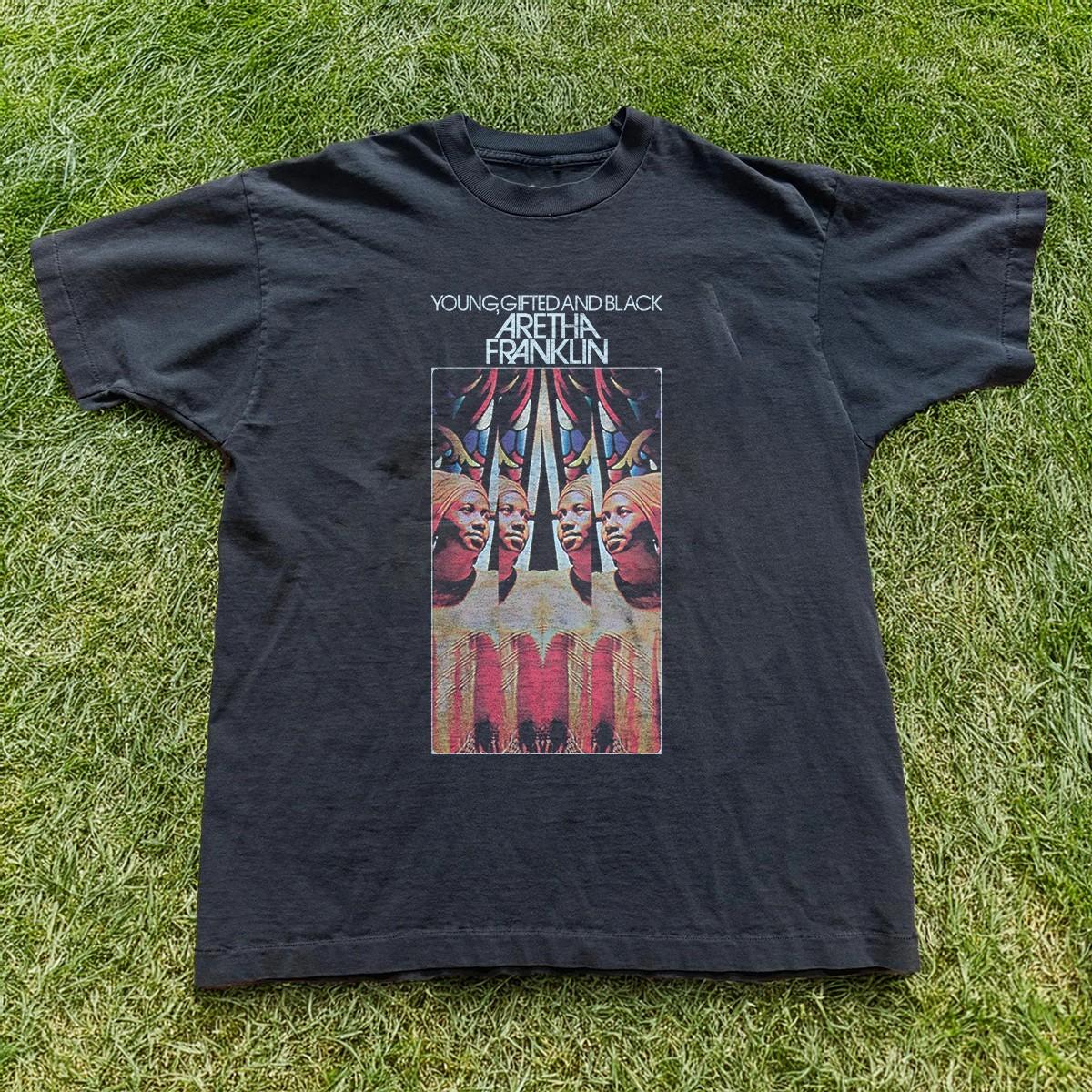 Aretha Franklin - Young Gifted and Black Unisex Black T-shirt Size S-5XL XXL