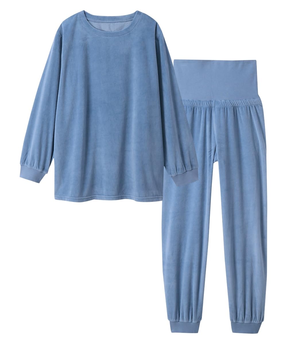 

Nissen Velvet Knit Set with Belly Size M Women s Pajama/Loungewear Warmer, Autumn/Winter, Blue, синий