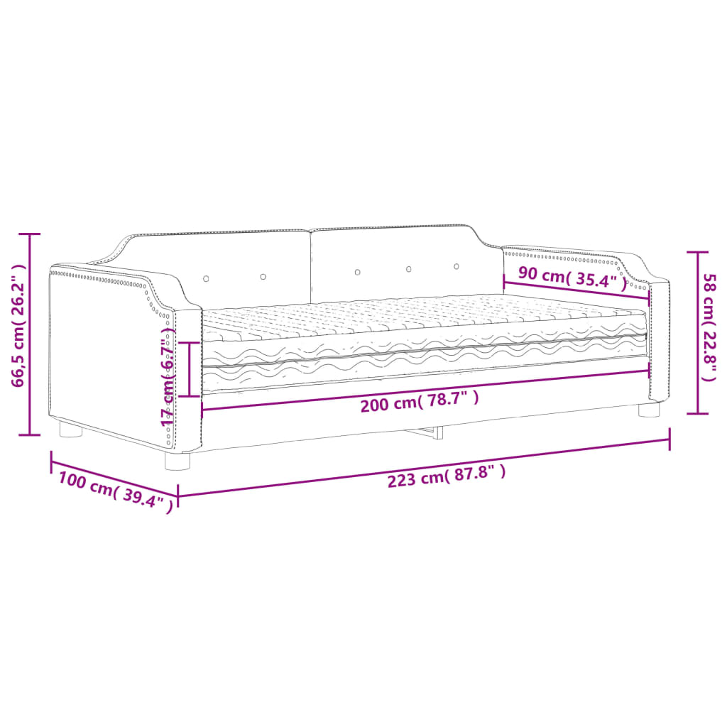 Daybed with Mattress Dark Grey 90 X 200 Cm Fabric