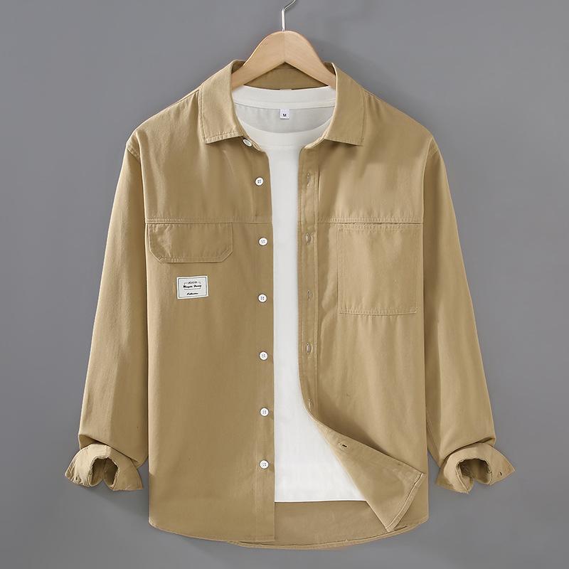 Spring and Summer Green Long Sleeve Shirts for Men Japanese Fashion Cargo Shirt 100 Cotton Casual Tops Double Pockets Thin Men Jackets