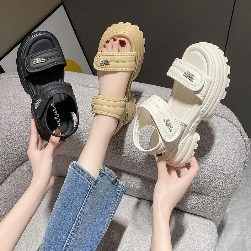 Thick Bottom Sandals Female Models Summer Outside Wear Thick Heel Velcro Students Casual Sports Sandals Slippers