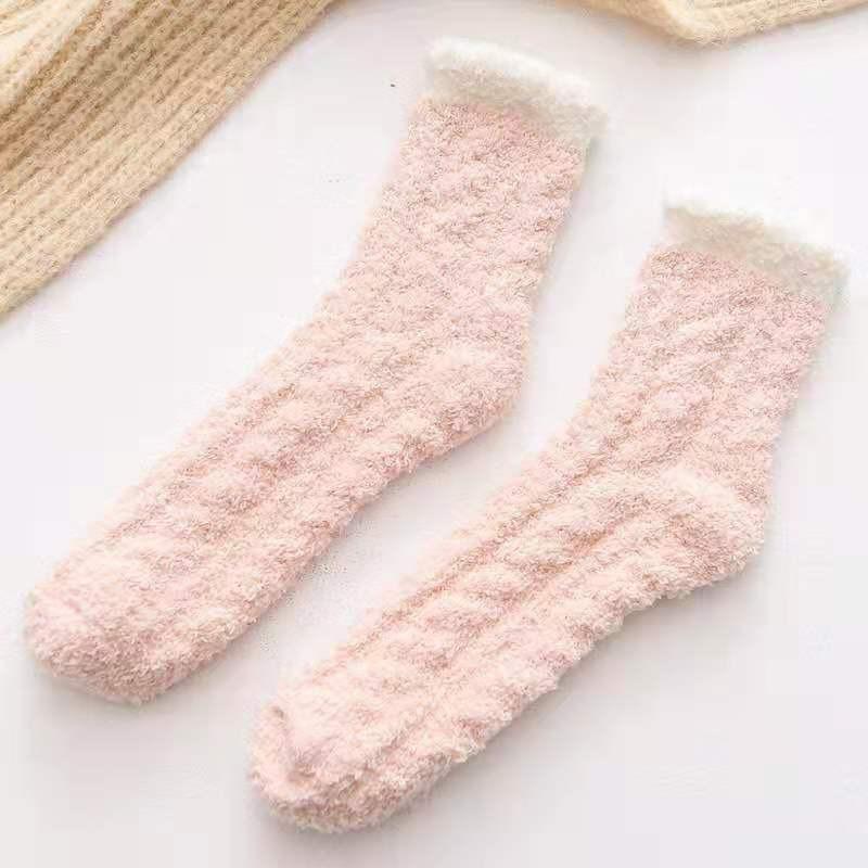 Coral Fleece Socks Women's Autumn and Winter Thickened Twist Half Fleece Socks Adult Home Floor Confinement Plush Sleep Socks