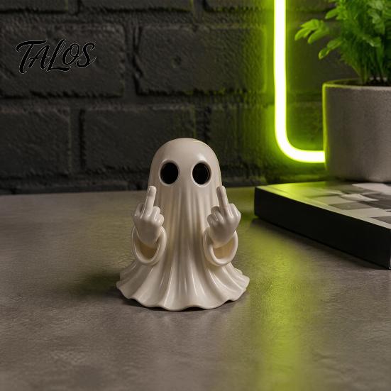 Stable Ghost Ornament Halloween Figurine, Funny Spooky Middle Finger Statue, Table Decorations, Cartoon Statement Decor Cute Resin Holiday Desktop for