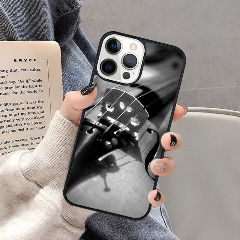 Black And White Violin Cello Phone Case for iPhone 17 Air 16 16e 15 Plus for Apple 13 11 12 14 Pro Max Cover coque