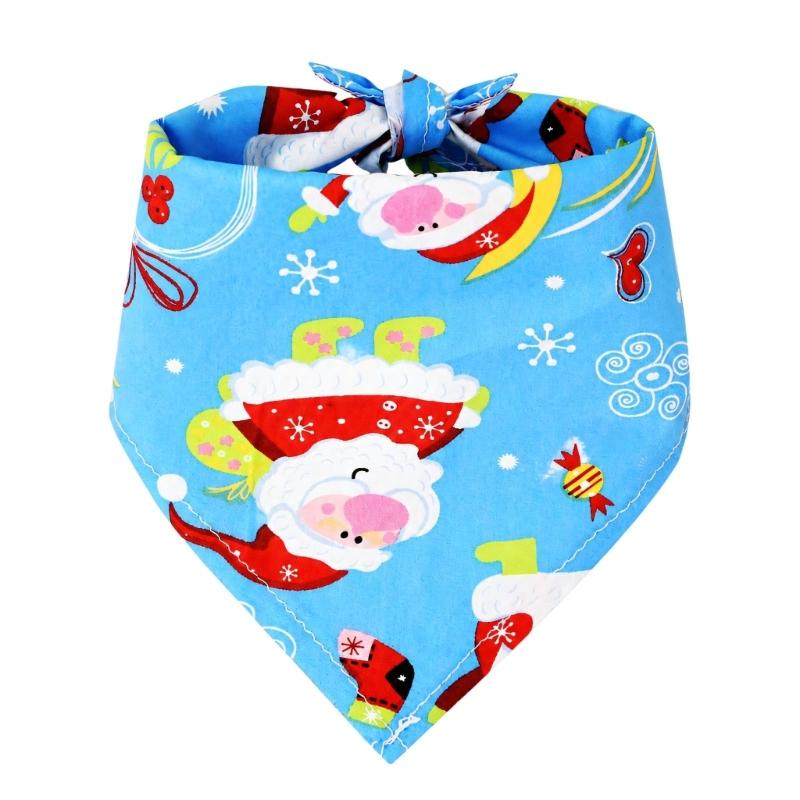 Holiday Pet Neckwear, Soft Christmas Neckerchief Cartoon Printed Dog Scarf Collar for Picture Days, Party Wear and Seasonal Style