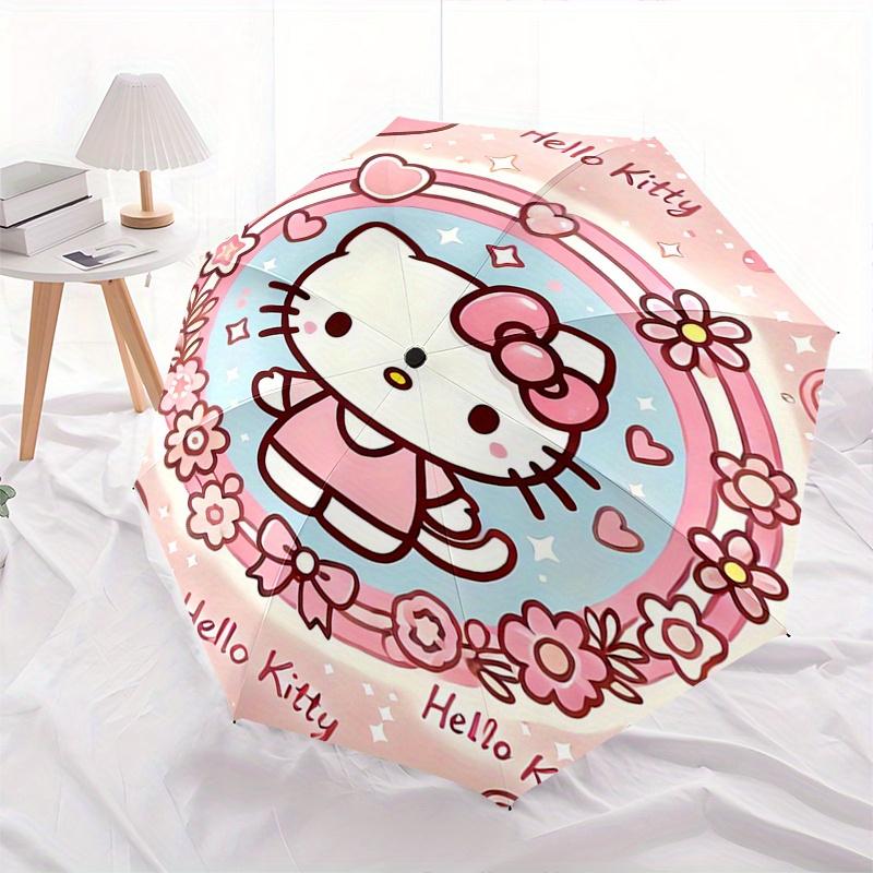 Hello Kitty,Cute Automatic Folding Umbrella-Simple 8-Rib Design, Bright Cartoon Pattern, Durable Iron Frame, Suitable For Travel, Outdoor, B