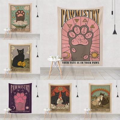 Bohemian Cat Paw Tarot Tapestry - Hippie Wall Decor for Home or Dorm Room