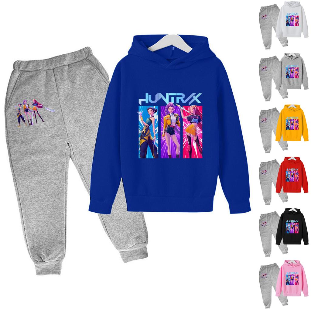 Zimní chlapecká a dívčí barevná mikina s kapucí a dlouhým rukávem, dvoudílná sada topu a kalhot