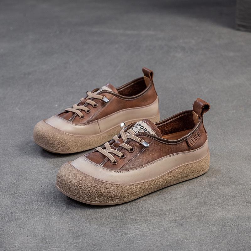 

Johnature Flats универсальные ретро туфли из натуральной кожи повседневные смешанные цвета удобные на мягкой подошве женские туфли 41 темно-коричневого