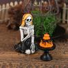 Skeleton Girl Ornament Skeleton Girl Eating A Cake Figurine Gothic Tabletop Sculpture for Halloween Party Decoration