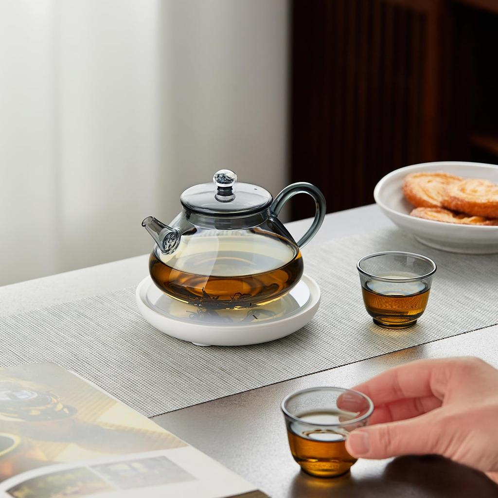 Pokaro Tee Mini-Teekanne, Hitzebeständiges Glas, Tintenfarben, 360 ml Fassungsvermögen, Für eine Person, Kann über offenem Feuer verwendet werden, Handgefertigt, Perfekt für Chinesisch