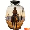 Retro Cowboy Pferd Grafik 3D Druck Hoodies Für Männer Interessantes Tier Design Herren Damen Streetwear Pullover Lässiges Sweatshirt