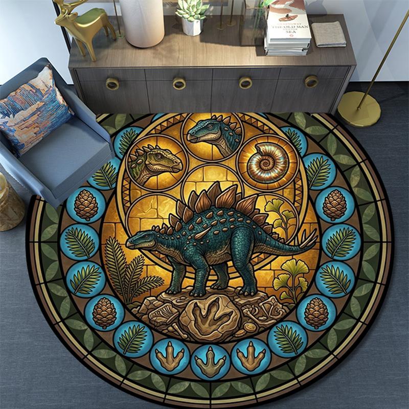 Prehistoric Glass Round Area Rug Under Office Chairs Bedroom Living Room Home Decor