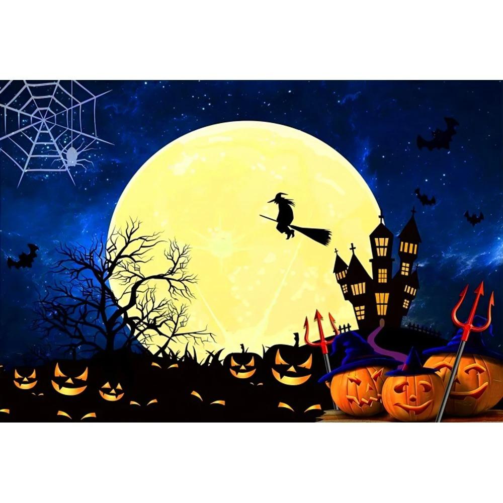 Halloween Photography Background Cloth Ghost Moon Pumpkin Lantern Horror Party Children's Birthday Decoration Hanging Cloth