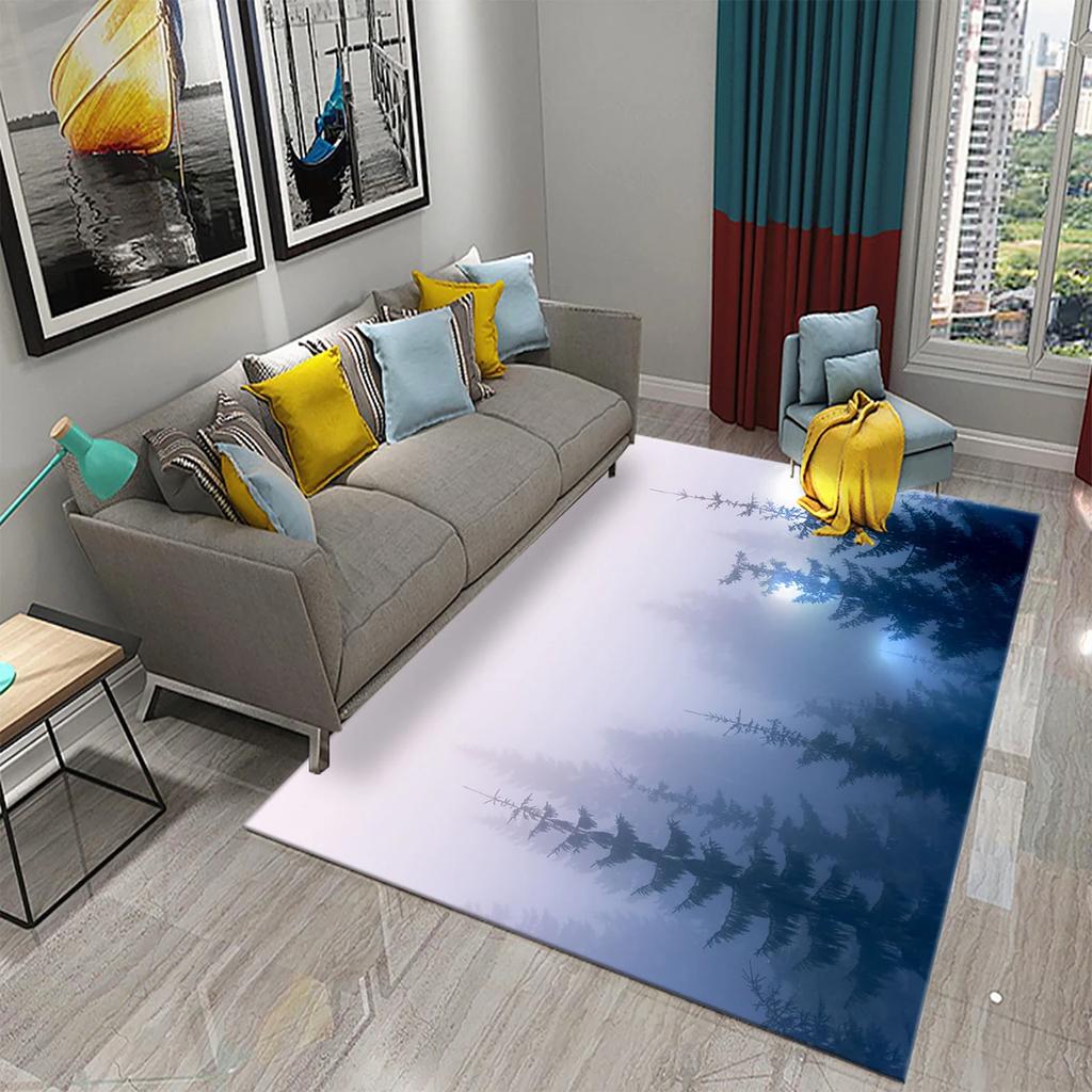 3D Foggy Forest Carpet White Smoke Fog Clouds Rugs Bathroom Kitchen Non-Slip Doormat Area Rug Living Room Bedroom Decor Rugs