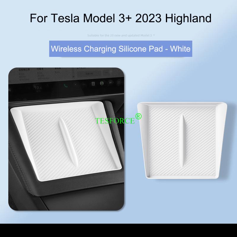 For TESLA Model 3 2023 2024 Highland Wireless Charging Silicone Pad Model3+ Center Control Storage Box Armrest Box Bottom Mat NewM3 Charging White