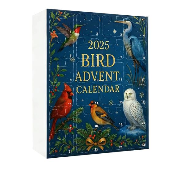 Ptačí adventní kalendář 2025 Odpočítávací krabička na 24 dní Realistické ptačí ozdoby Vánoční stromeček Sváteční dárek pro milovníky ptáků