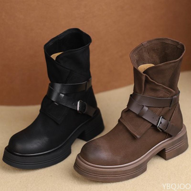 Fashion Small Niche Thick Soled Women's Boots Autumn Winter New Style Simple Comfortable  Retro Anti Slip Wear-resistant Short Boots