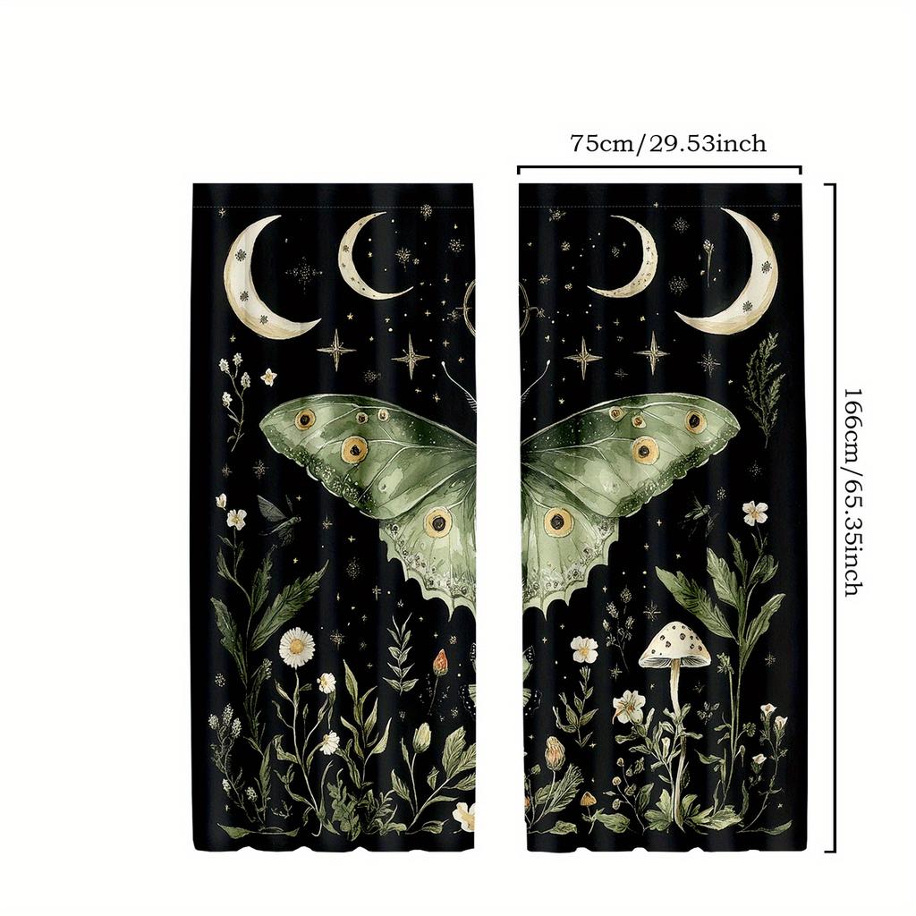 Moth And Moon Curta Botanical Art Print Window Drapes Spiritual Home Decor Living Room Bedroom Boho Style Unique Design