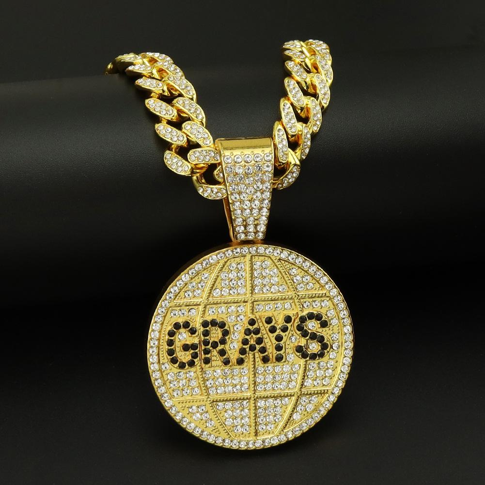 

Подвеска-буква с бриллиантами, ожерелье с кубинской цепью - Европейский и американский хип-хоп стиль, трендовый чокер, аксессуары Silver Pendant Only