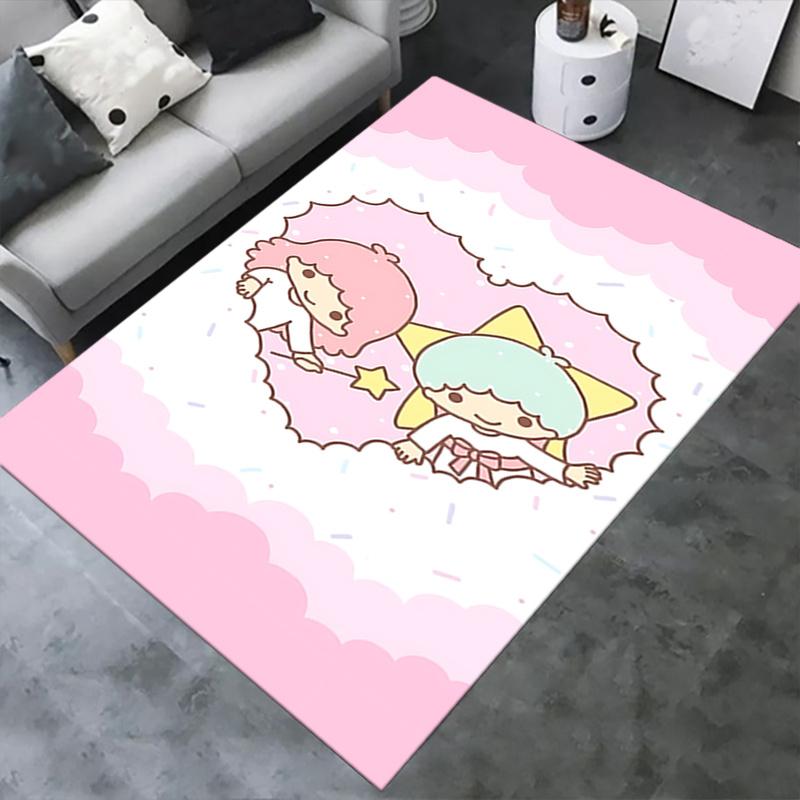 Office Rug Little Twin Stars, Anime Characters Anti-Slip Rug, Machine Washable for Living Room, Bedroom, Office, Multiple Sizes, Bedroom Mat, Decorati
