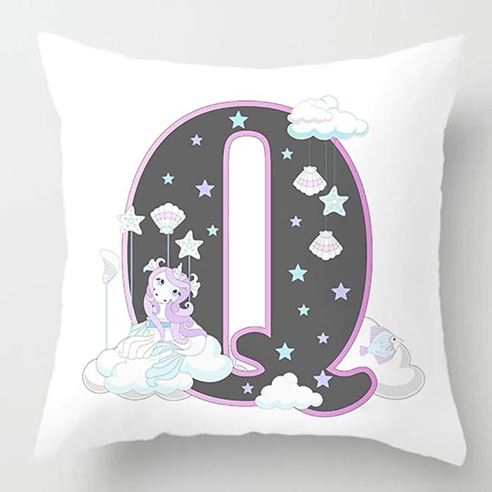 Cute Cartoon Alphabet Print Dolphin Star Pillowcase Sofa Cushion Bedside Backrest Pillow Case Baby Room Pillow Covers Decorative