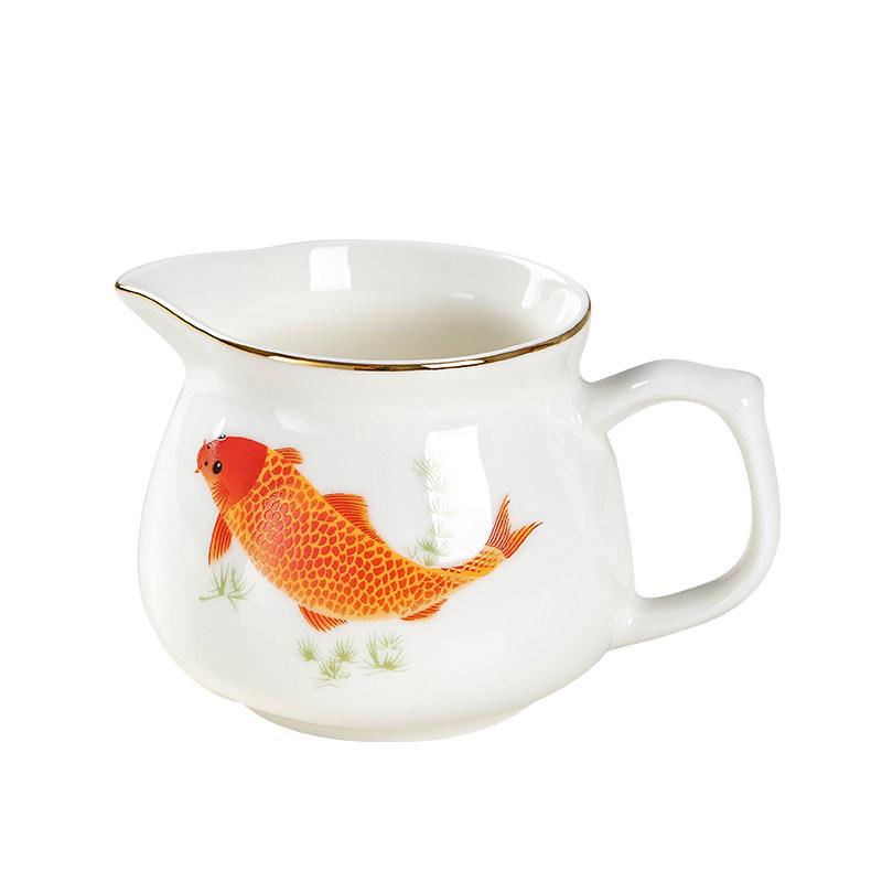 White Porcelain Tea Set: 270ml Pitcher, 190ml Fairness Cup, Milk Pitcher, and Blue & White Landscape Divider.