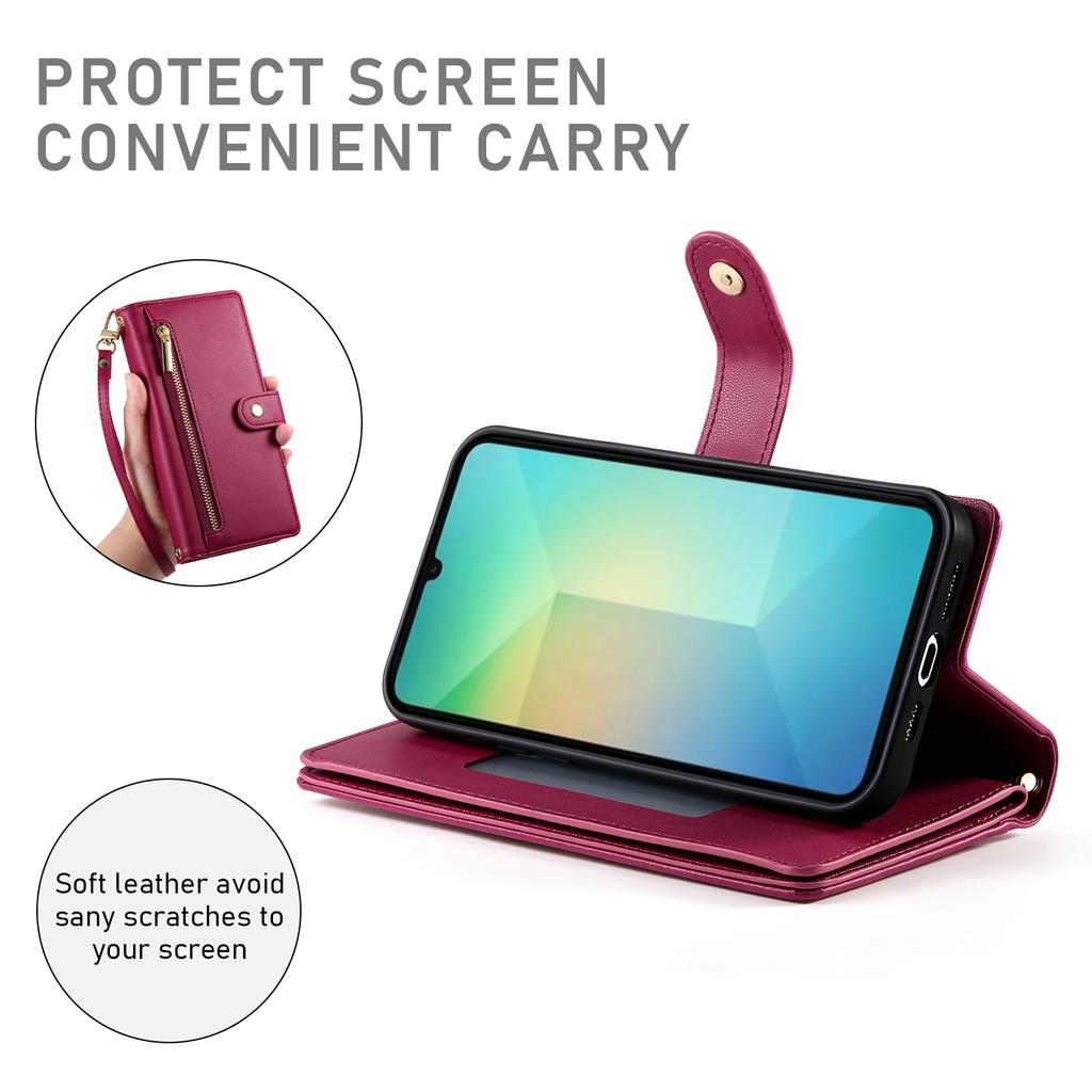 DF-011 For Samsung Galaxy A06 4G Case Zipper Pocket Wallet Leather Phone Cover with Straps