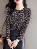 Women's Floral Long-Sleeve Milk Silk Top for Autumn/Winter, Ideal for Middle-Aged and Elderly.