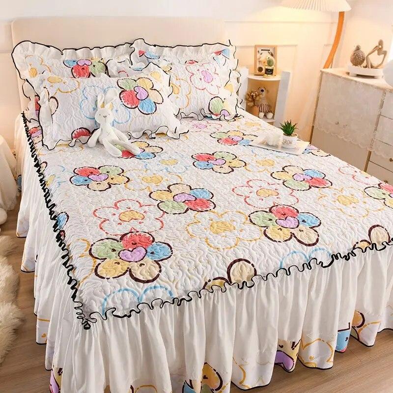 Korean Princess Style Thickened Quilted Bed Skirt Bed Sheet Pillowcase Single Piece with Skirt Edge Bed Skirt for All Seasons