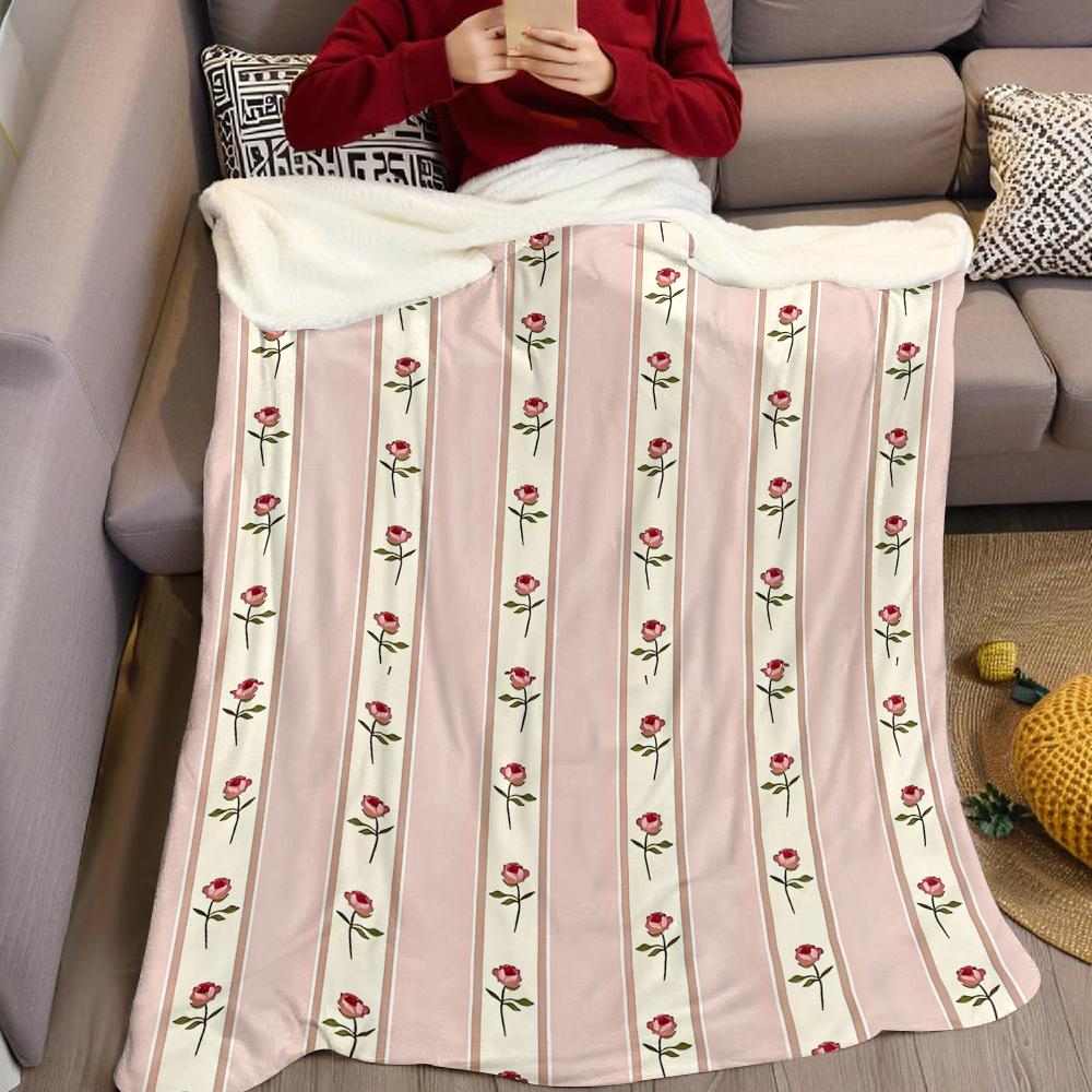Blush Rose Stripe Flannel Blanket Warm Soft Halloween Christmas Couch Warm Cozy Decorative Decor Gift for All Season