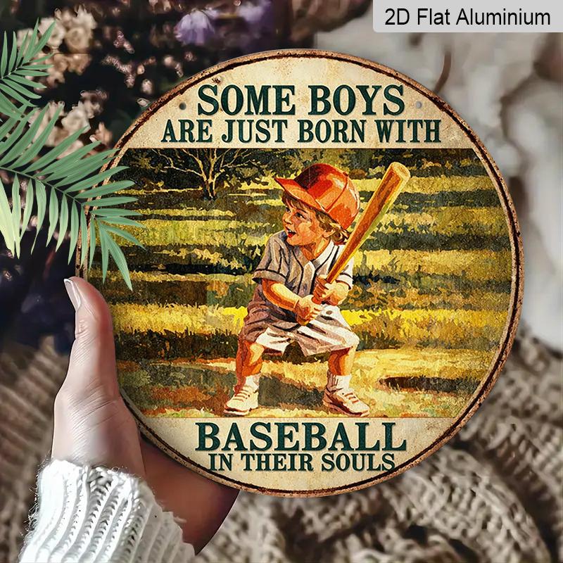 2D Flat, 1pc Round Aluminum Baseball Sign, "Baseball Boy" Vintage Decor Plaque, Baseball Sports Decor Sign, Perfect for Decorating Garages, Game
