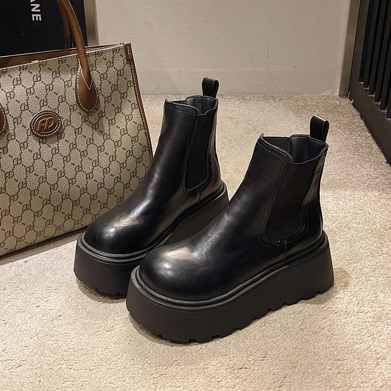 Smoke boots 2025 autumn and winter new fleece thickened thick sole heightening Martin boots women's fashion Chelsea boots