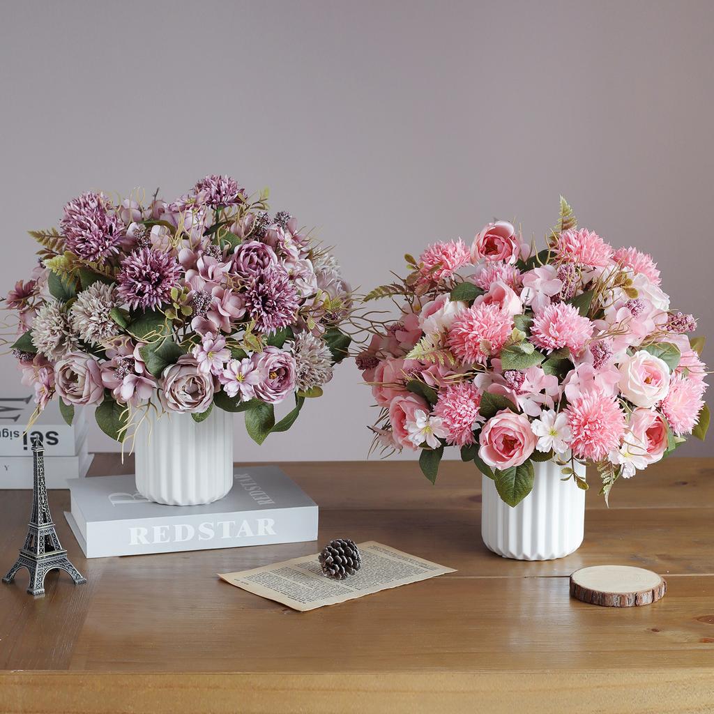 1PC Artificial Roses Flowers Home Decoration Valentine's Day Wedding Bridal Bouquets Garden Fake Silk Peony Hydrangea Vase Board