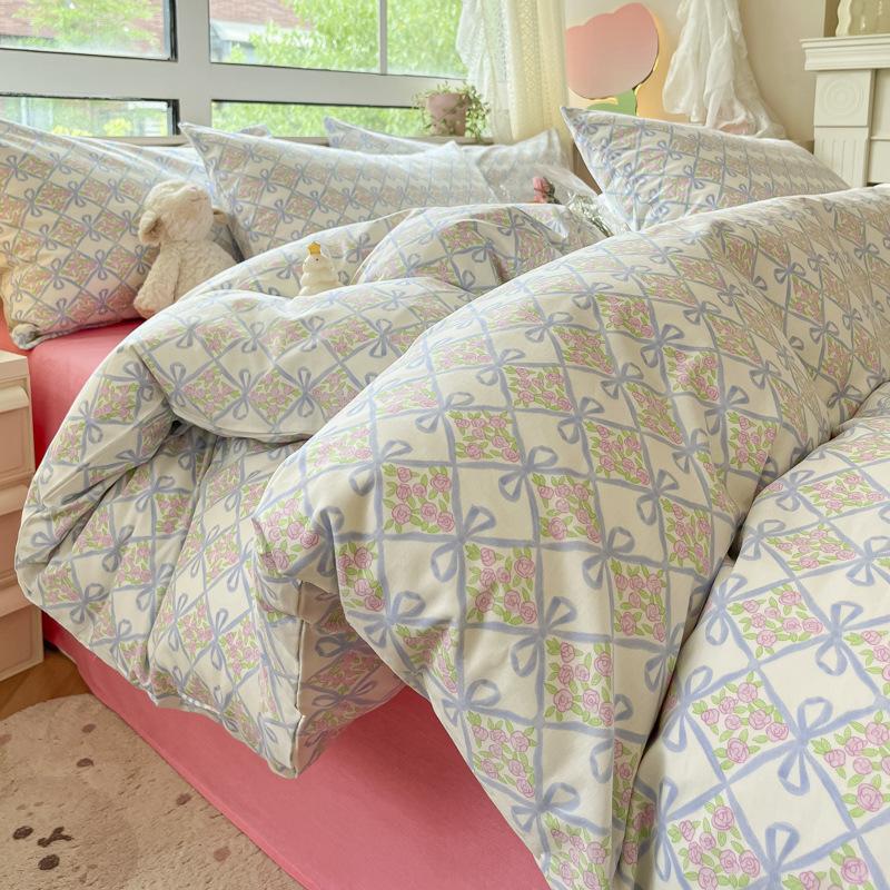 Princess style bed four-piece set pure cotton pure cotton small fresh bed sheet single quilt cover dormitory three-piece set duvet cover