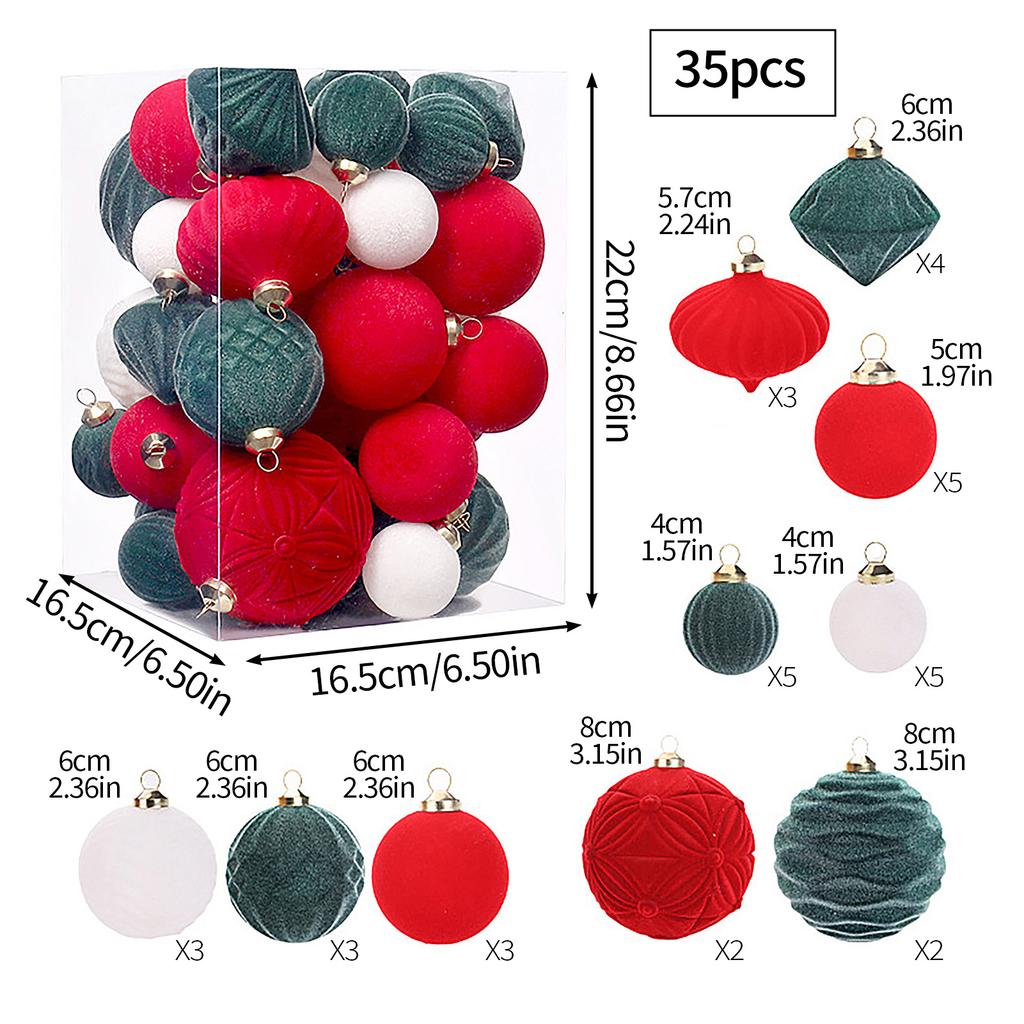 35Pcs Velvet Ball Decorative Hanging Ornament Festival Tree Ball Holiday Decoration Set Tree Pendant